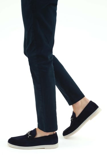  Tamer Tanca Erkek Hakiki Deri Lacivert Süet Loafer Ayakkabı