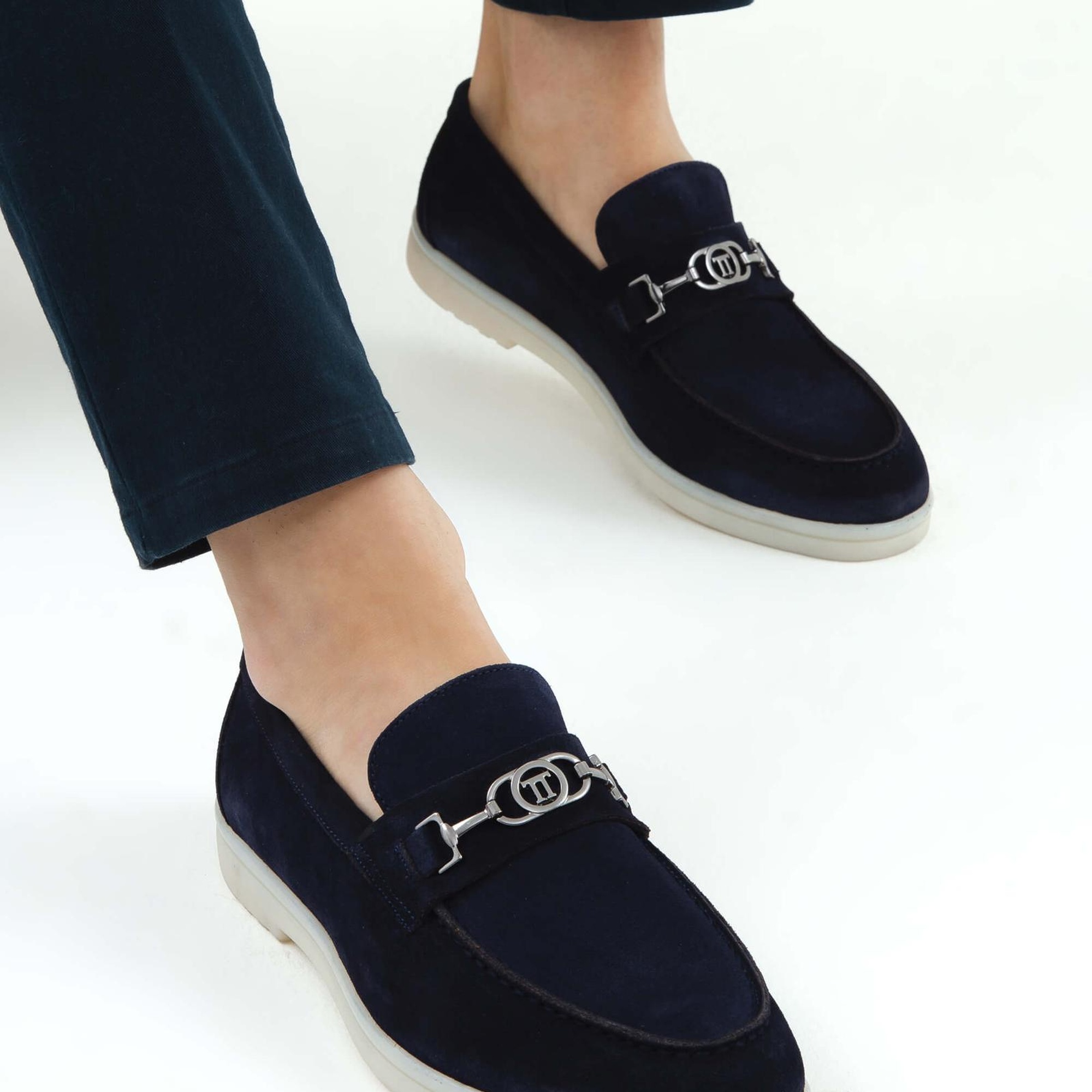 Tamer Tanca Erkek Hakiki Deri Lacivert Süet Loafer Ayakkabı