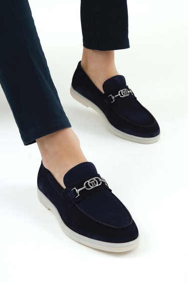  Tamer Tanca Erkek Hakiki Deri Lacivert Süet Loafer Ayakkabı