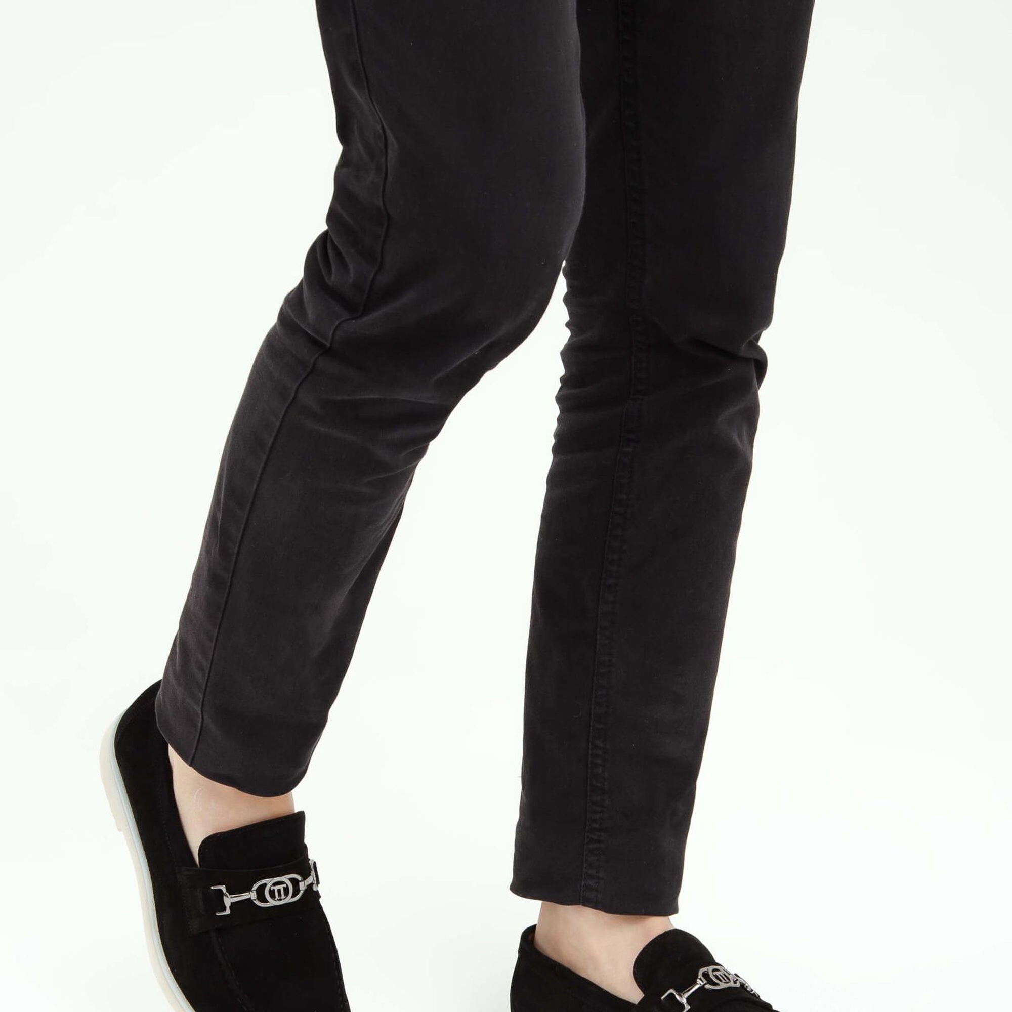 Tamer Tanca Erkek Hakiki Deri Siyah Süet Loafer Ayakkabı