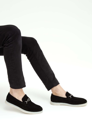  Tamer Tanca Erkek Hakiki Deri Siyah Süet Loafer Ayakkabı