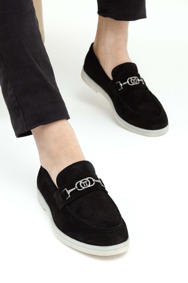  Tamer Tanca Erkek Hakiki Deri Siyah Süet Loafer Ayakkabı