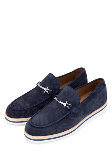  Tamer Tanca Erkek Hakiki Deri Lacivert Süet Loafer Ayakkabı