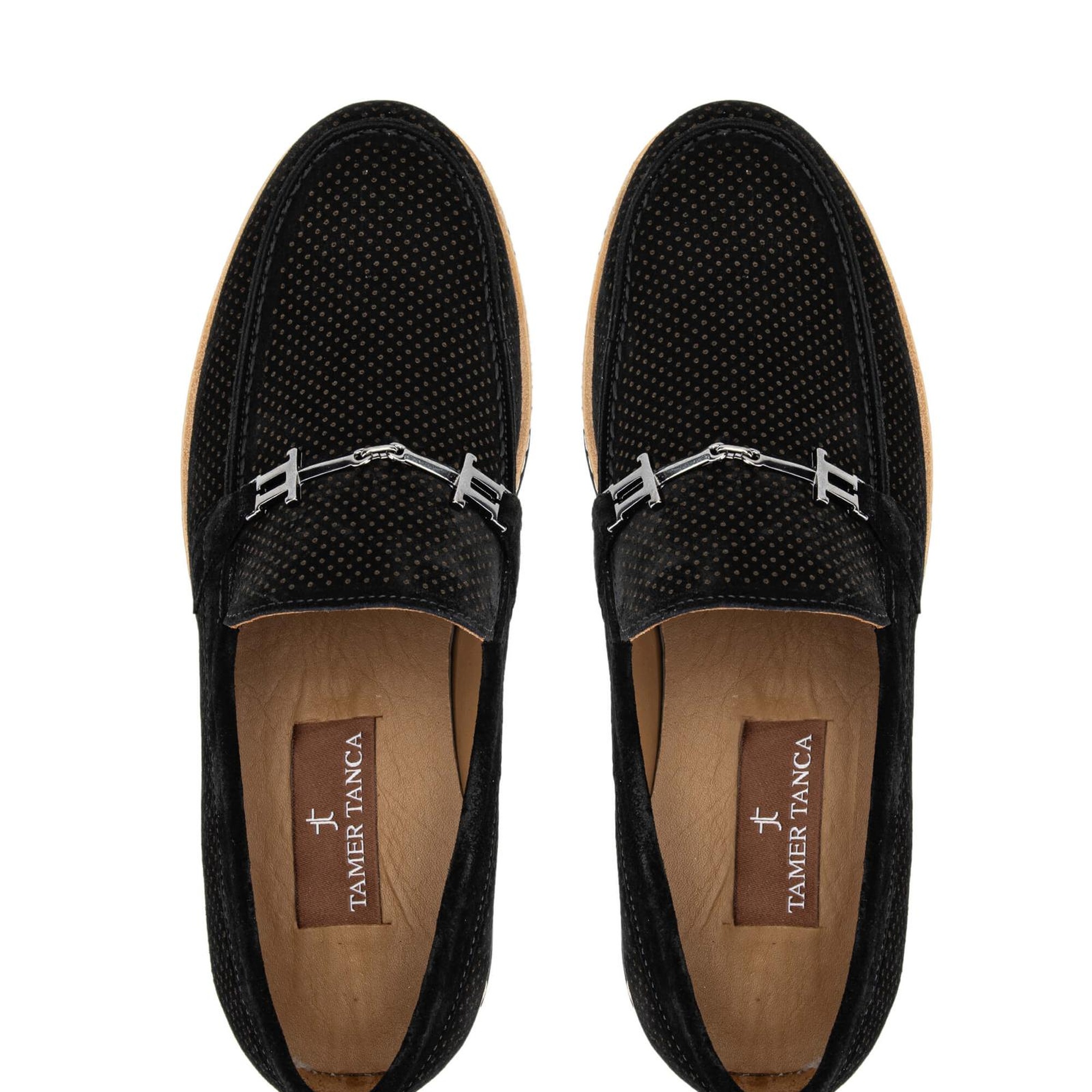 Tamer Tanca Erkek Hakiki Deri Siyah Süet Loafer Ayakkabı