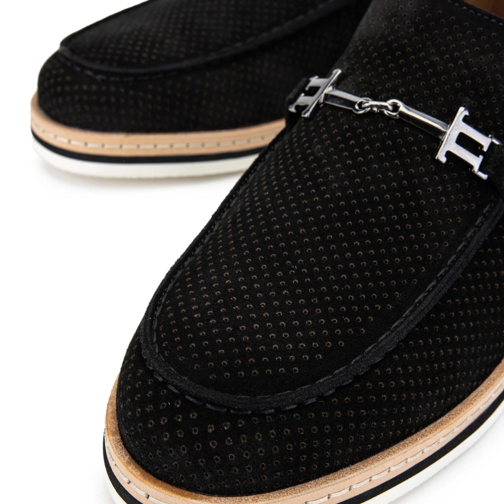 Tamer Tanca Erkek Hakiki Deri Siyah Süet Loafer Ayakkabı