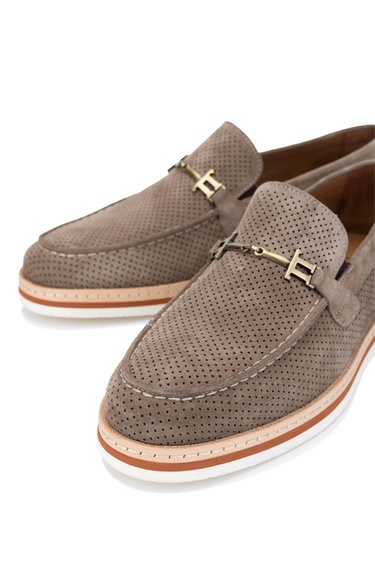  Tamer Tanca Erkek Hakiki Deri Taupe Süet Loafer Ayakkabı