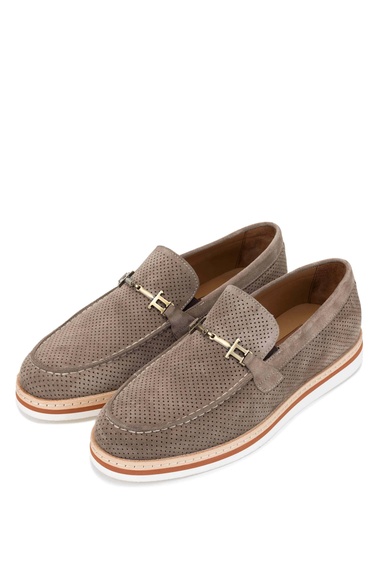  Tamer Tanca Erkek Hakiki Deri Taupe Süet Loafer Ayakkabı