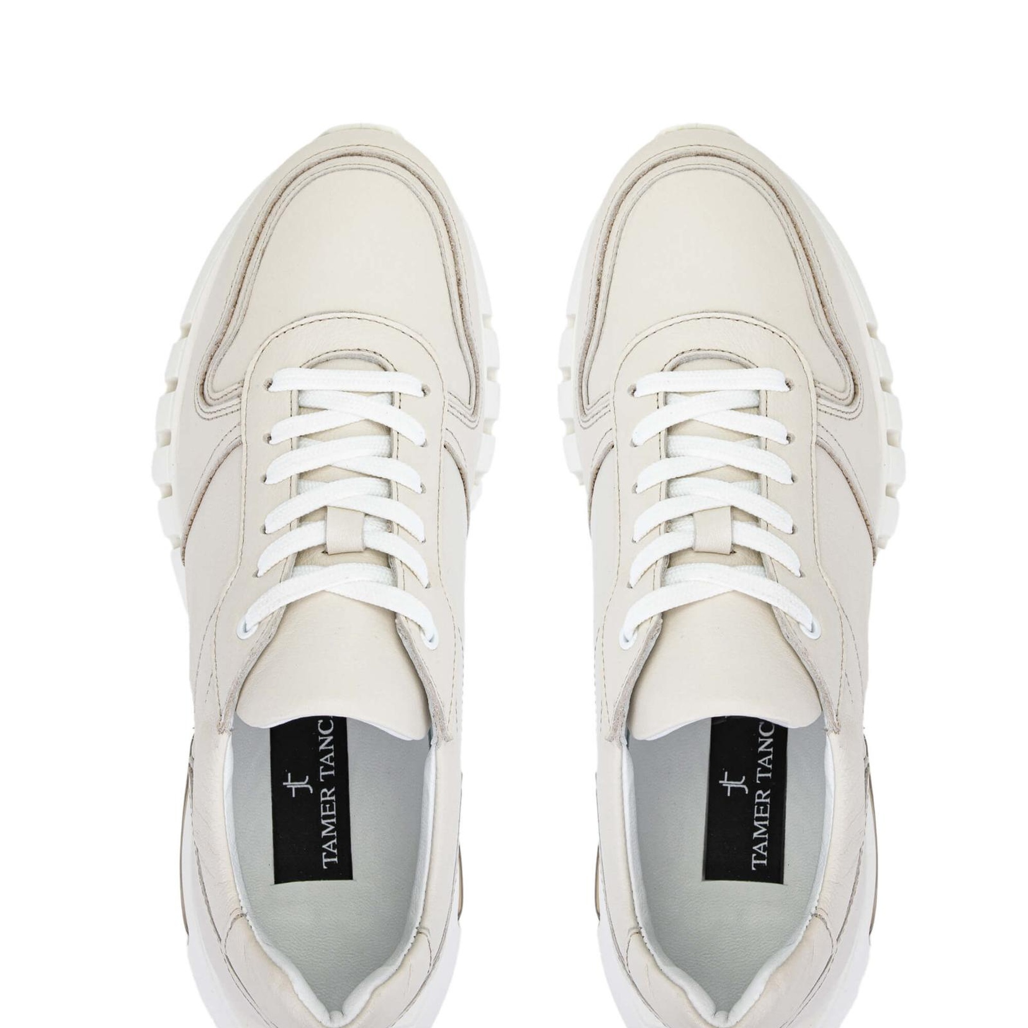 Tamer Tanca Erkek Hakiki Deri Kırık Beyaz Sneakers & Spor Ayakkabı