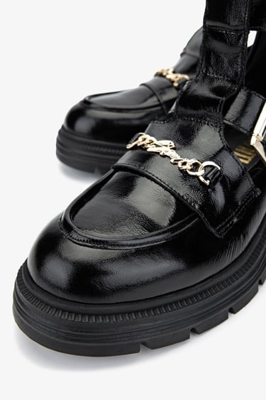  Valmenti Kadın Hakiki Deri Siyah Rugan Casual Bot