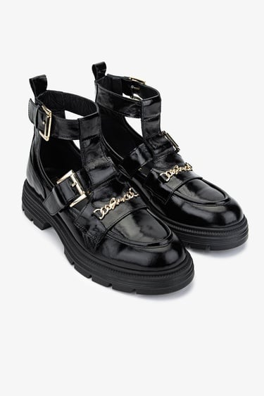  Valmenti Kadın Hakiki Deri Siyah Rugan Casual Bot