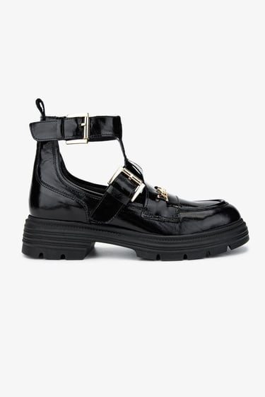  Valmenti Kadın Hakiki Deri Siyah Rugan Casual Bot