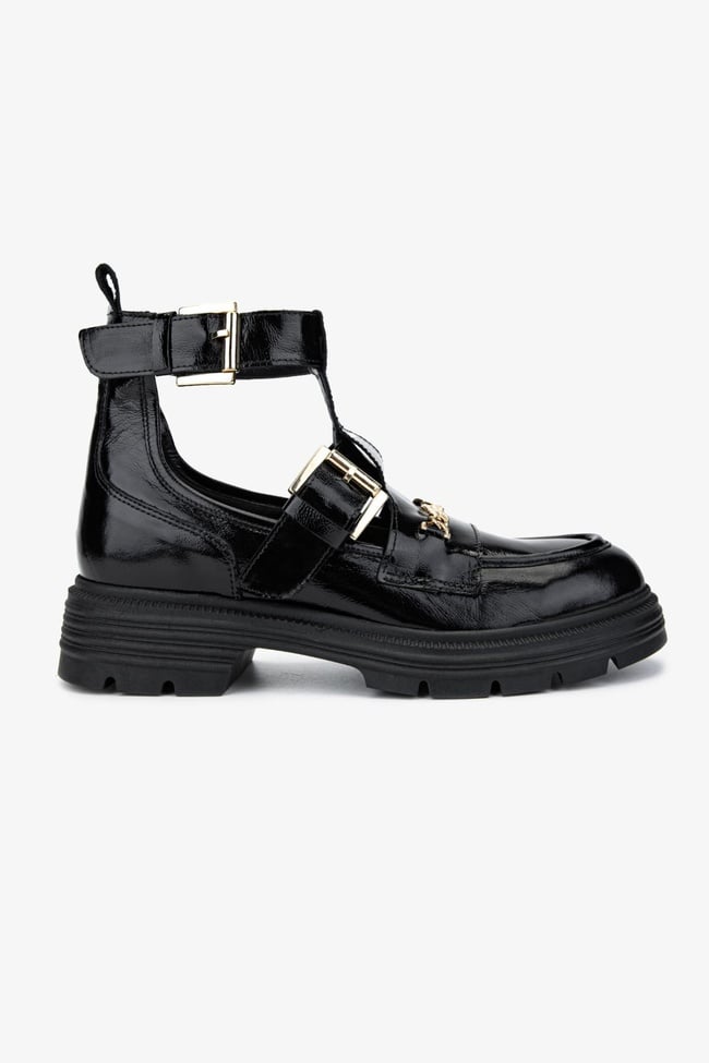  Valmenti Kadın Hakiki Deri Siyah Rugan Casual Bot