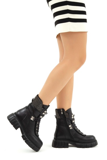  Tamer Tanca Kadın Hakiki Deri Siyah Casual Bot