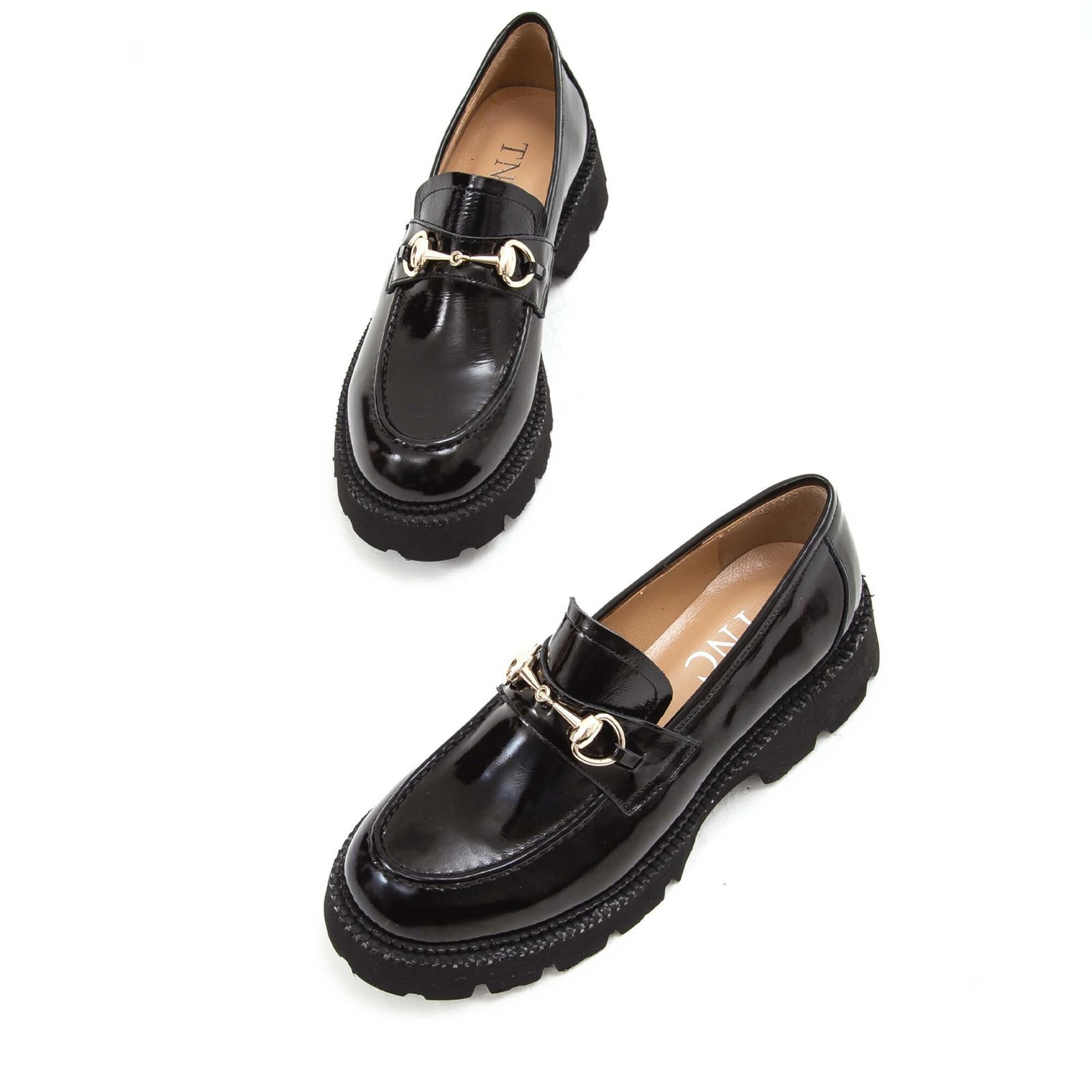 Tamer Tanca Kadın Hakiki Deri Siyah Rugan Loafer Ayakkabı