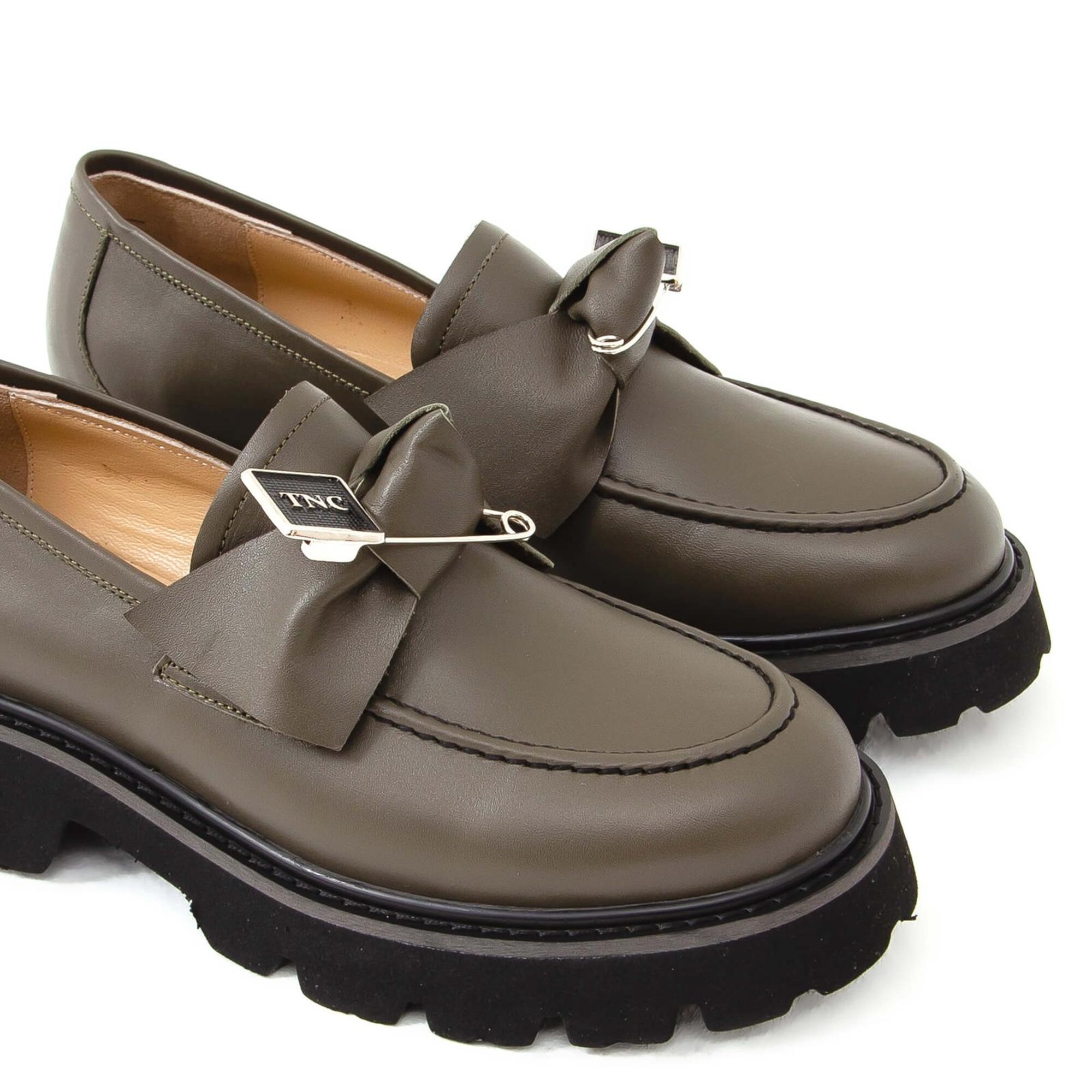 Tamer Tanca Kadın Hakiki Deri Haki Loafer Ayakkabı