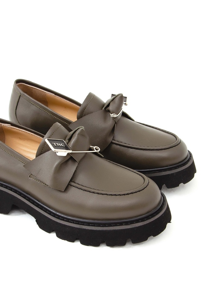  Tamer Tanca Kadın Hakiki Deri Haki Loafer Ayakkabı