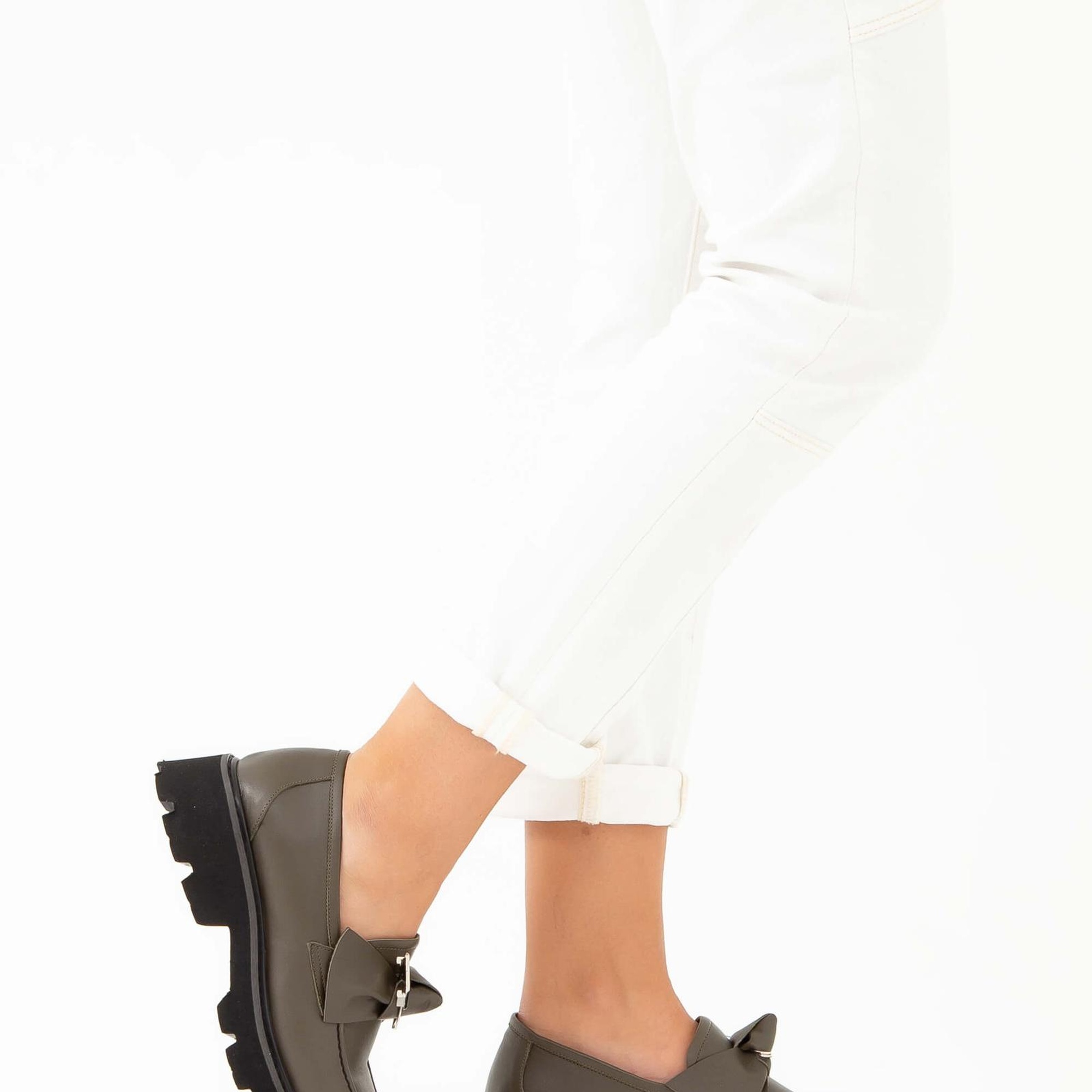 Tamer Tanca Kadın Hakiki Deri Haki Loafer Ayakkabı