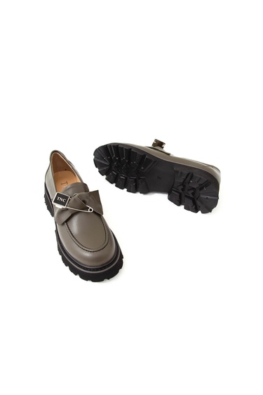  Tamer Tanca Kadın Hakiki Deri Haki Loafer Ayakkabı