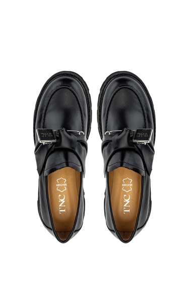  Tamer Tanca Kadın Hakiki Deri Siyah Loafer Ayakkabı