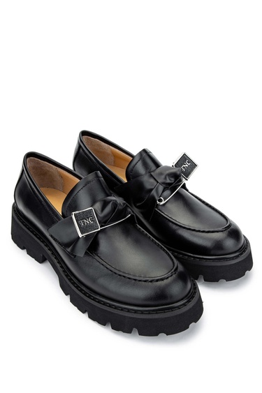  Tamer Tanca Kadın Hakiki Deri Siyah Loafer Ayakkabı