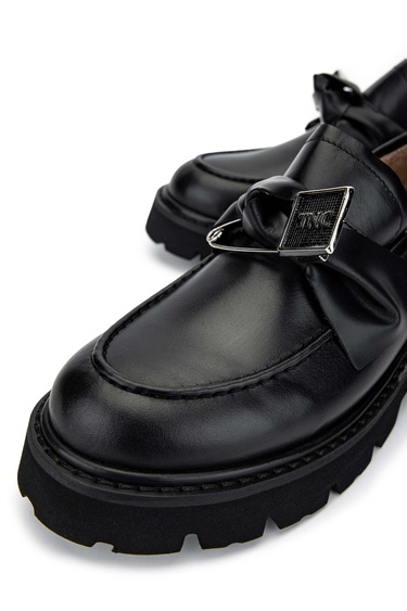  Tamer Tanca Kadın Hakiki Deri Siyah Loafer Ayakkabı