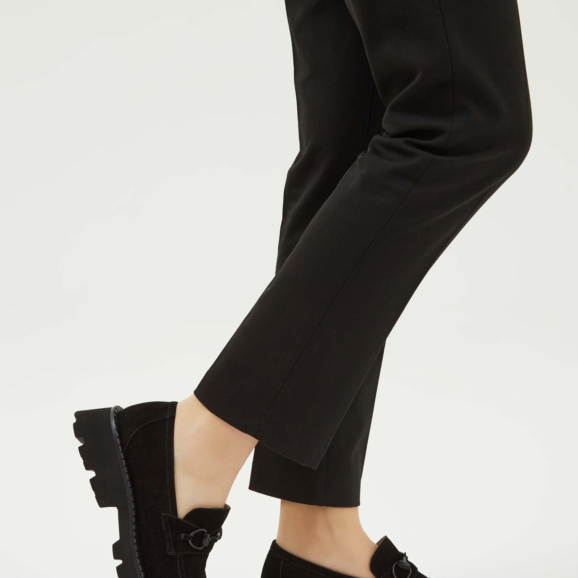 Tamer Tanca Kadın Hakiki Deri Siyah Süet Loafer Ayakkabı