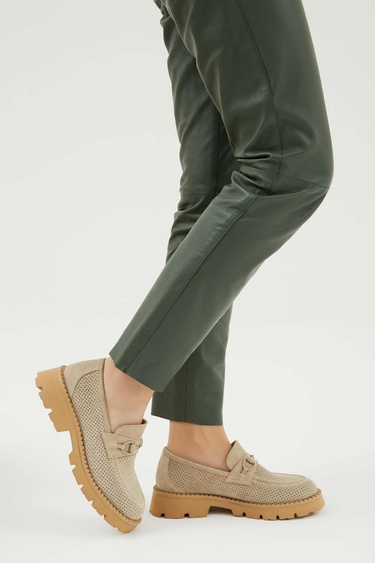  Tamer Tanca Kadın Hakiki Deri Taş Süet Loafer Ayakkabı