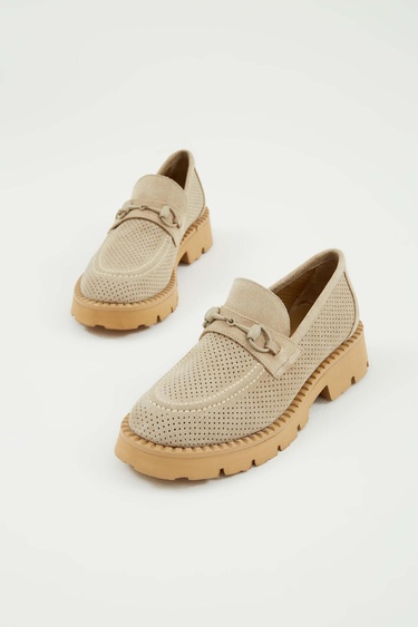  Tamer Tanca Kadın Hakiki Deri Taş Süet Loafer Ayakkabı