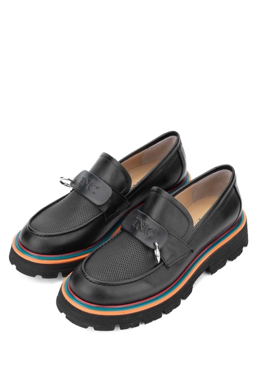  Tamer Tanca Kadın Hakiki Deri Siyah Deri Loafer Ayakkabı