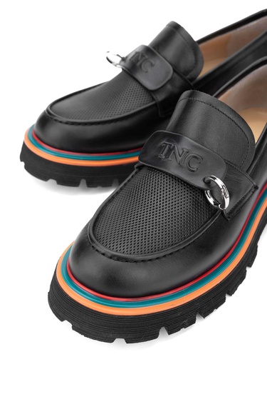  Tamer Tanca Kadın Hakiki Deri Siyah Deri Loafer Ayakkabı