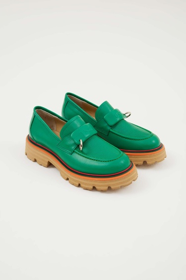  Tamer Tanca Kadın Hakiki Deri Yeşil Loafer Ayakkabı
