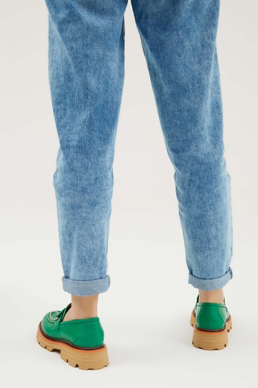  Tamer Tanca Kadın Hakiki Deri Yeşil Loafer Ayakkabı