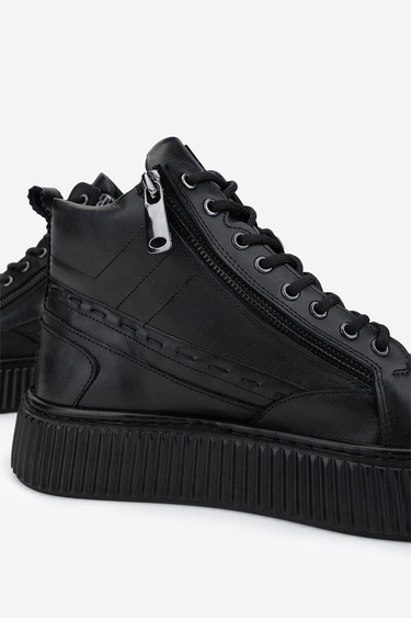  Valmenti Erkek Hakiki Deri Siyah Casual Bot