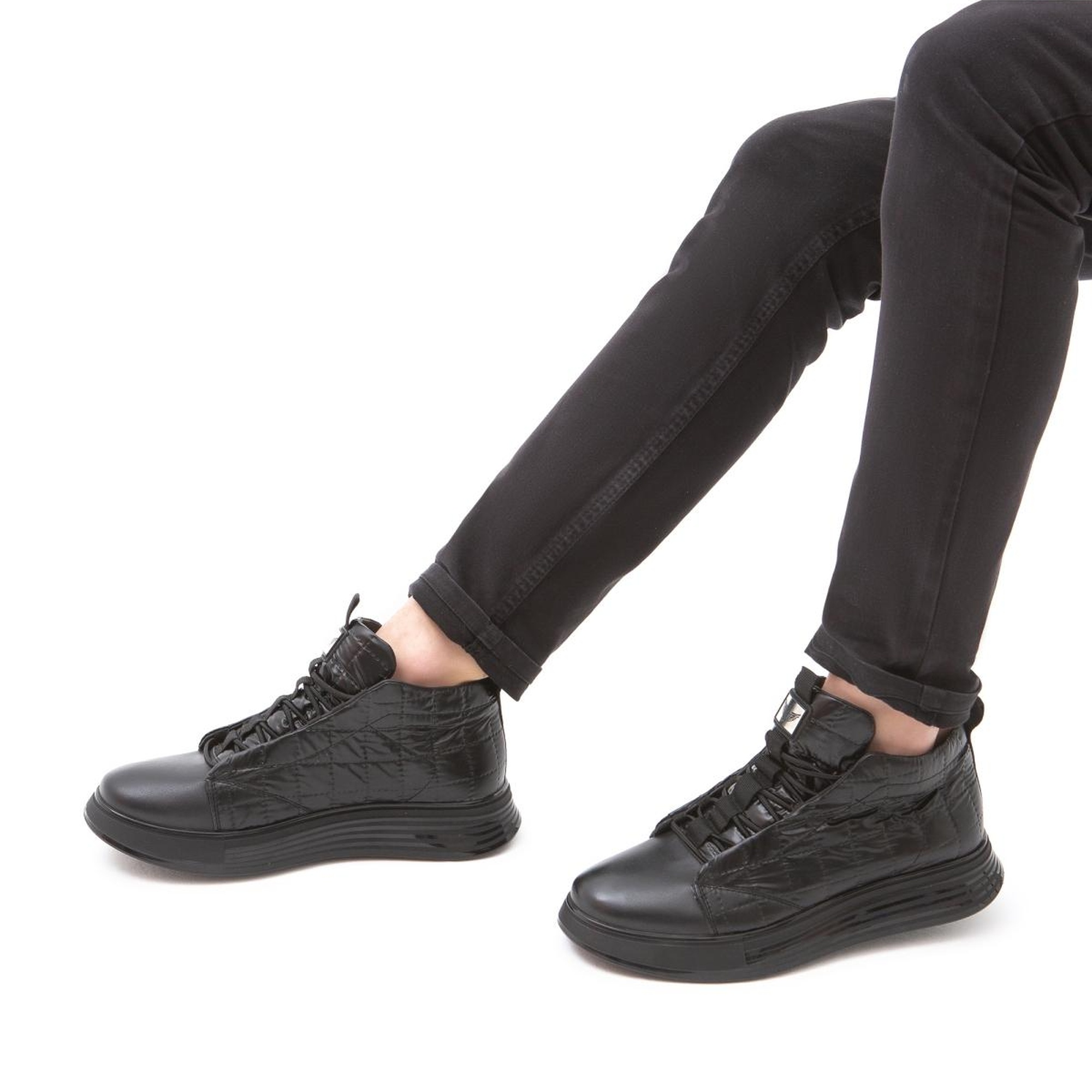 Valmenti Erkek Siyah Deri & Tekstil Casual Bot