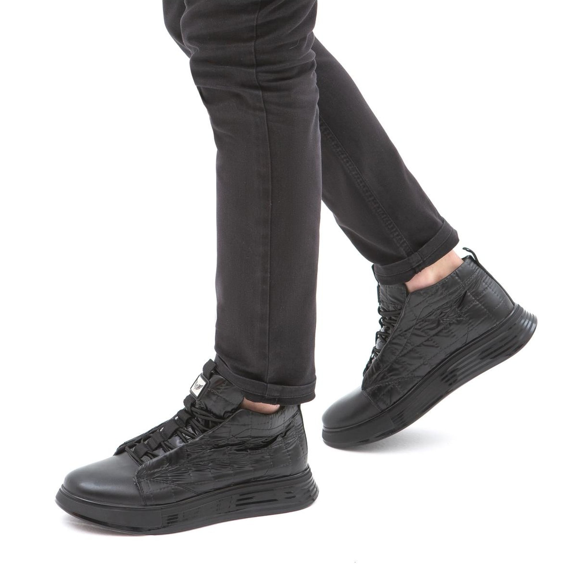 Valmenti Erkek Siyah Deri & Tekstil Casual Bot