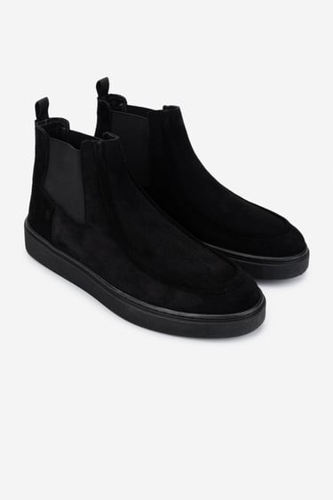  Valmenti Erkek Hakiki Deri Siyah Süet Casual Bot