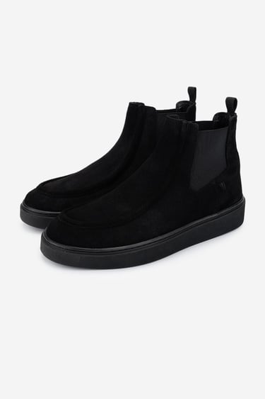  Valmenti Erkek Hakiki Deri Siyah Süet Casual Bot