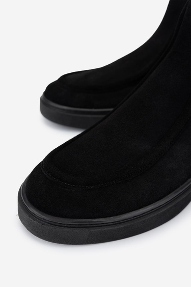  Valmenti Erkek Hakiki Deri Siyah Süet Casual Bot