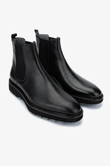  Valmenti Erkek Hakiki Deri Siyah Klasik Bot