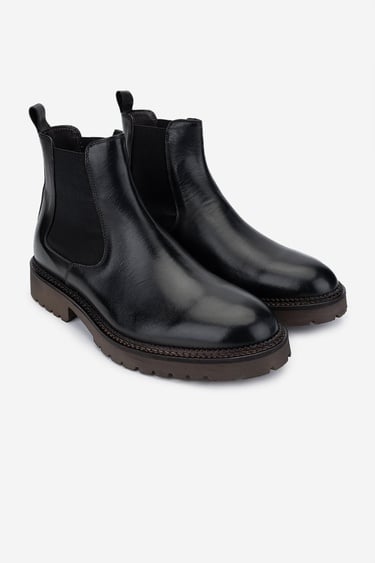  Valmenti Erkek Hakiki Deri Siyah Casual Bot