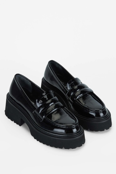  Tamer Tanca Kadın Hakiki Deri Siyah Loafer Ayakkabı