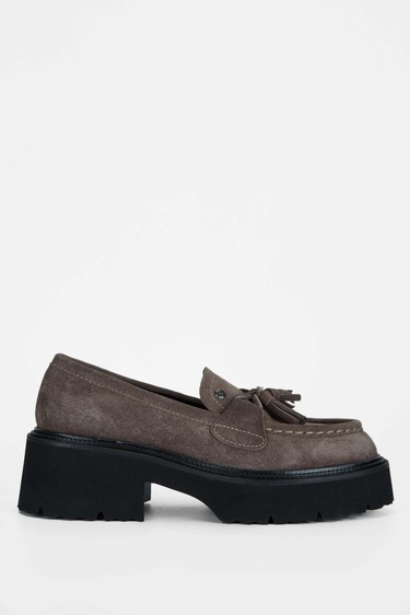  Tamer Tanca Kadın Hakiki Deri Gri Loafer Ayakkabı
