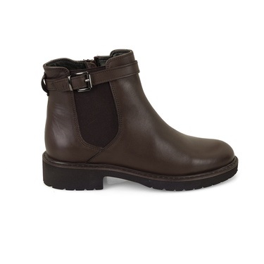  Kadın Kemer Aksesuarlı Kahve Lastikli Deri Chelsea Bot