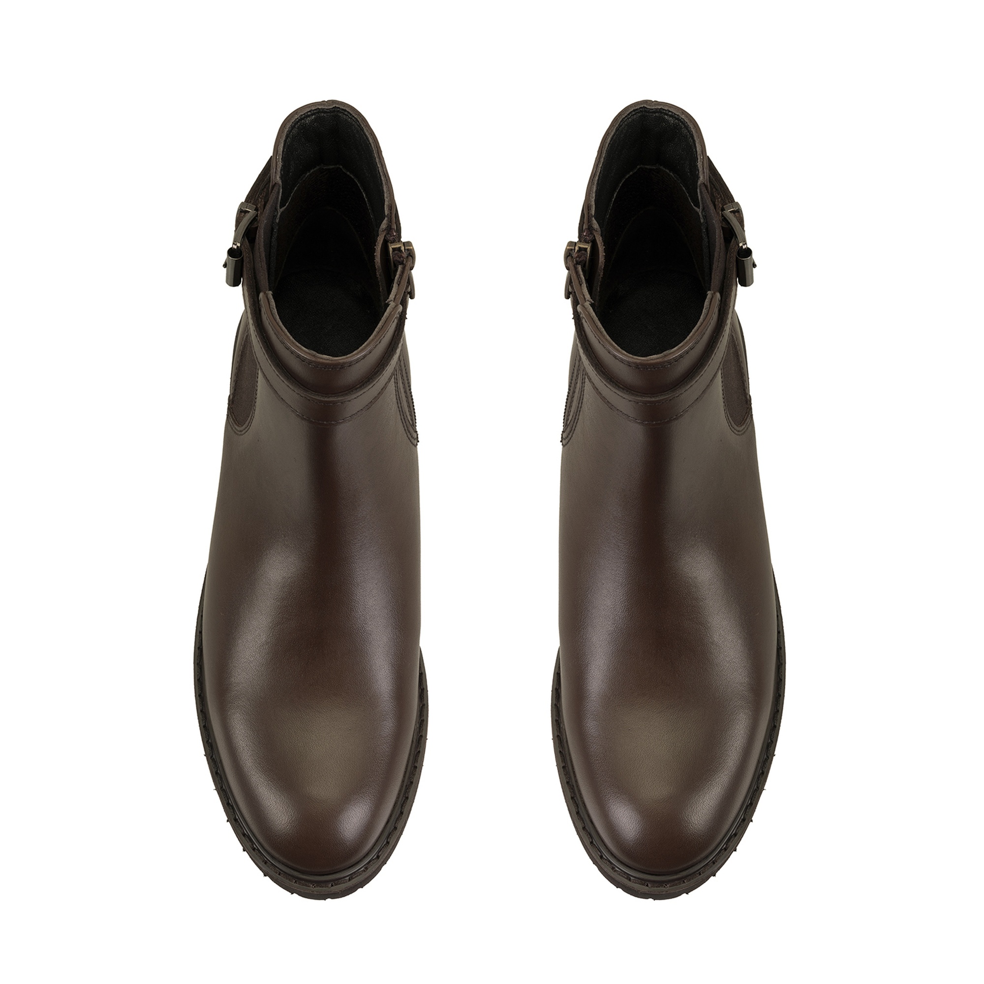 Kadın Kemer Aksesuarlı Kahve Lastikli Deri Chelsea Bot