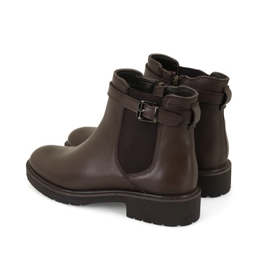  Kadın Kemer Aksesuarlı Kahve Lastikli Deri Chelsea Bot