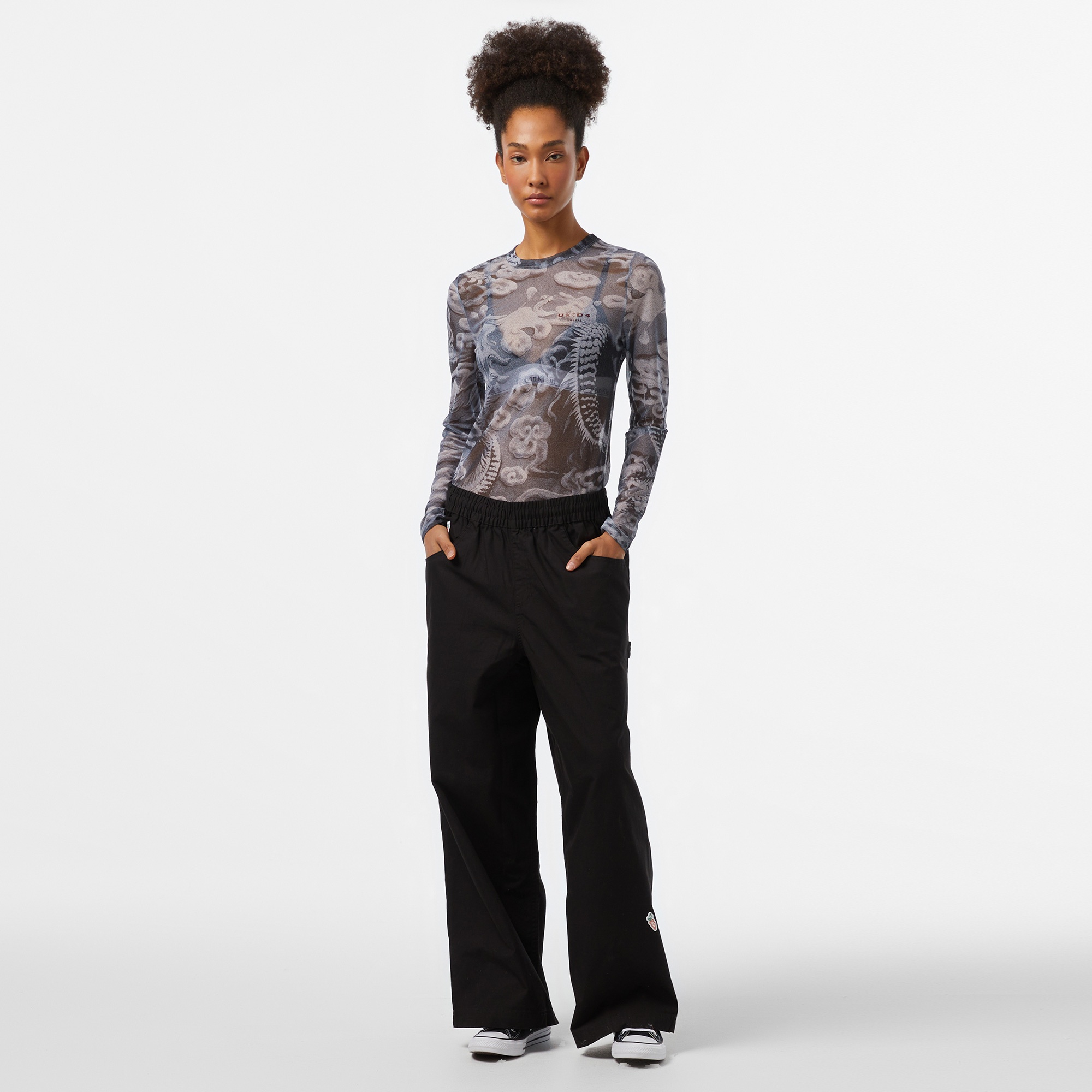 UNITED4 Kadın Beyaz Detaylı Siyah T-Shirt