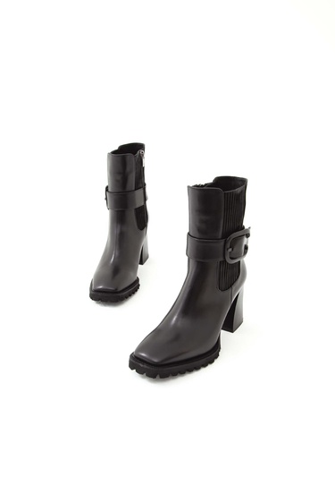  Tamer Tanca Kadın Hakiki Deri Siyah Deri Topuklu Bot