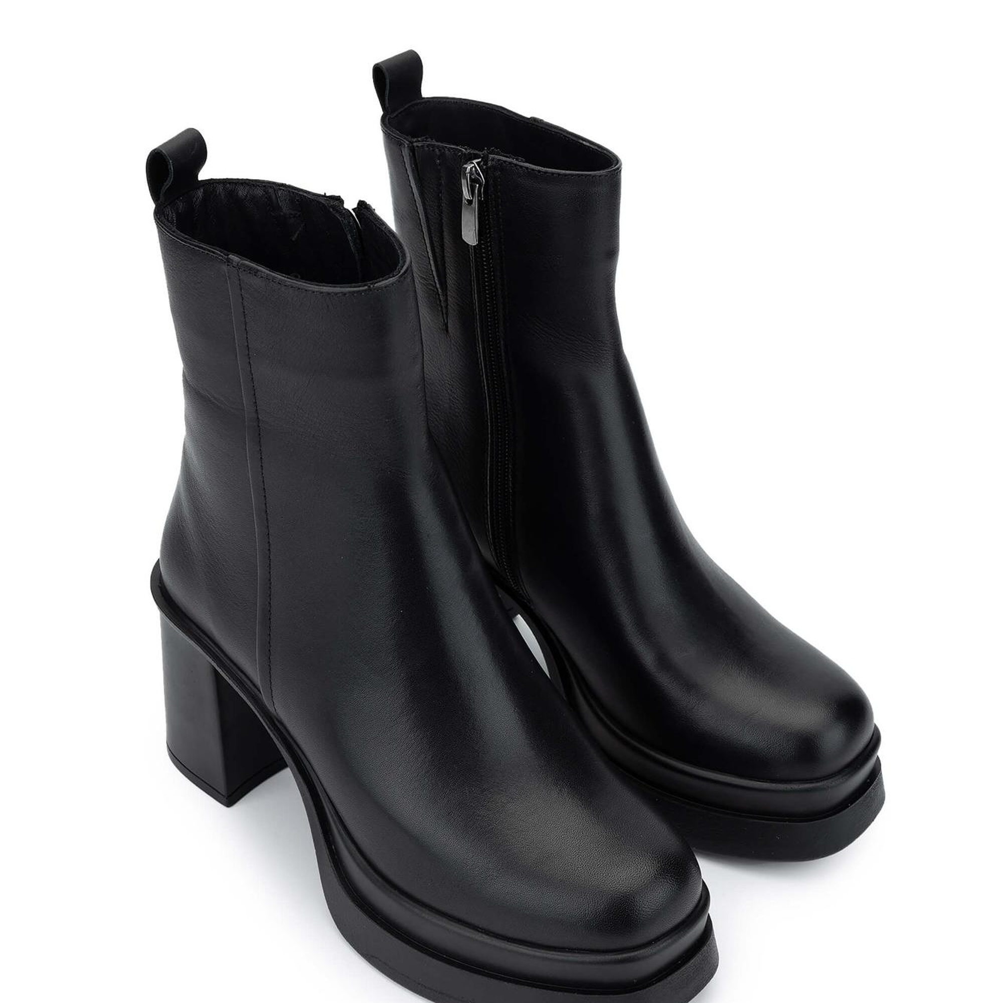 Tamer Tanca Kadın Hakiki Deri Siyah Deri Topuklu Bot