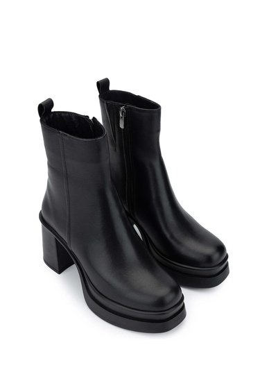  Tamer Tanca Kadın Hakiki Deri Siyah Deri Topuklu Bot