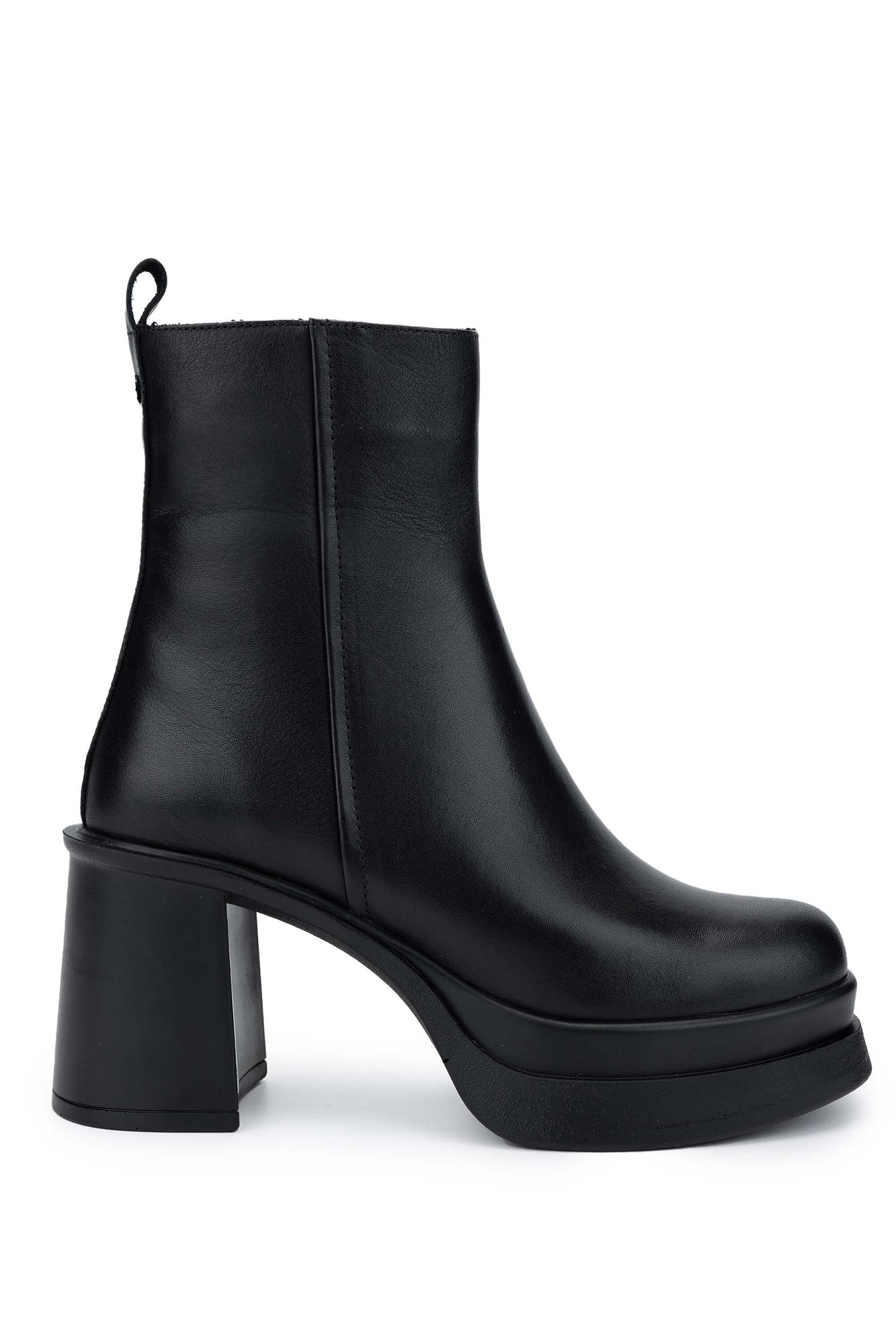  Tamer Tanca Kadın Hakiki Deri Siyah Deri Topuklu Bot